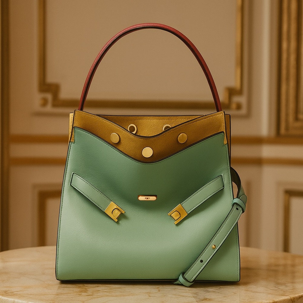 NEW Tory Burch Lee Radziwill Rivulet Leather Small Double satchel Shoulder Bag